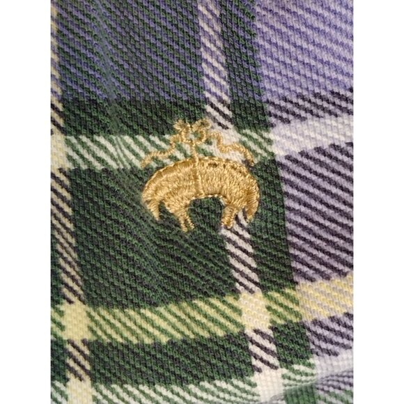 Brooks Brother Golden Fleece Men's Polo Shirt Size Large Green Plaid Short Sleev - Picture 3 of 6